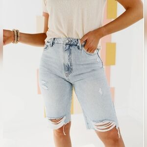 NWT Vervet Tammie Relaxed Bermuda Shorts SMALL Denim Distressed High Rise